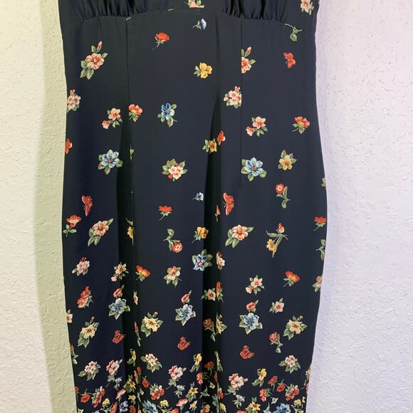 DW3 DAVID WARREN Dress‎ 8 Vintage Mandarin Floral Back Slit Cream Piping Lined - Picture 6 of 14